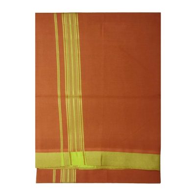 Kavi special cotton Dhoti with yellow fancy border top angle 1